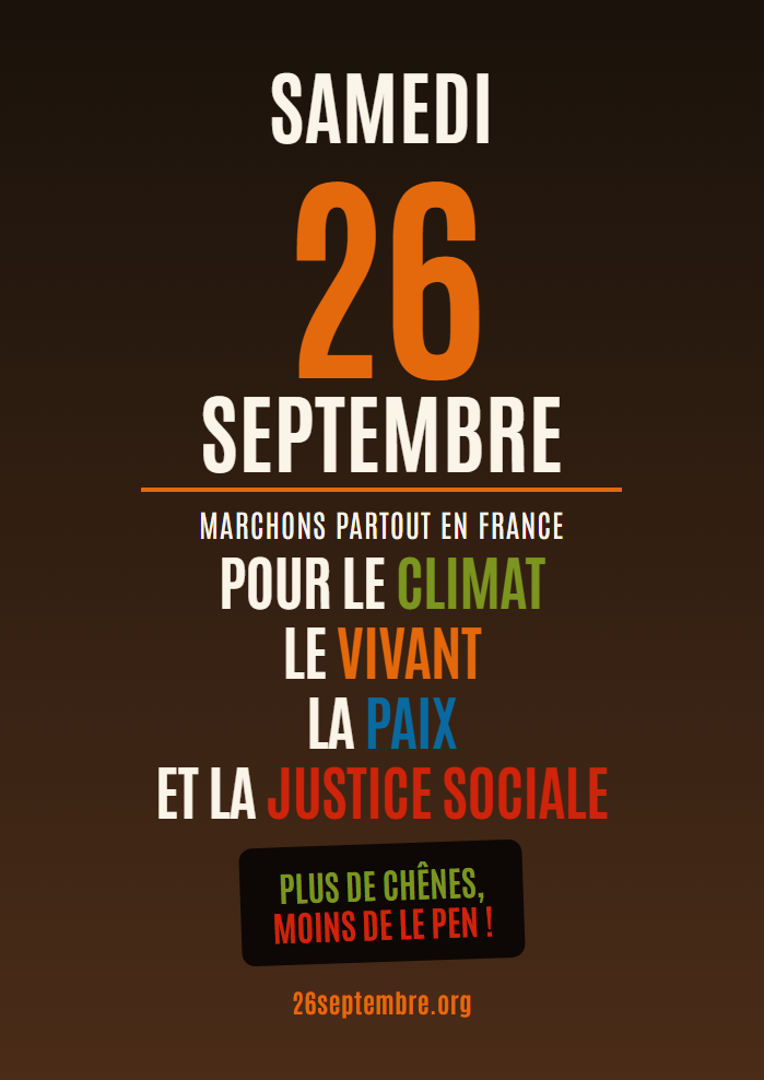 Affiche du 26 septembre — Plus de chênes, moins de Le Pen !