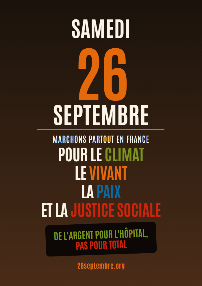 Affiche du 26 septembre — De l'argent pour l'hôpital, pas pour Total