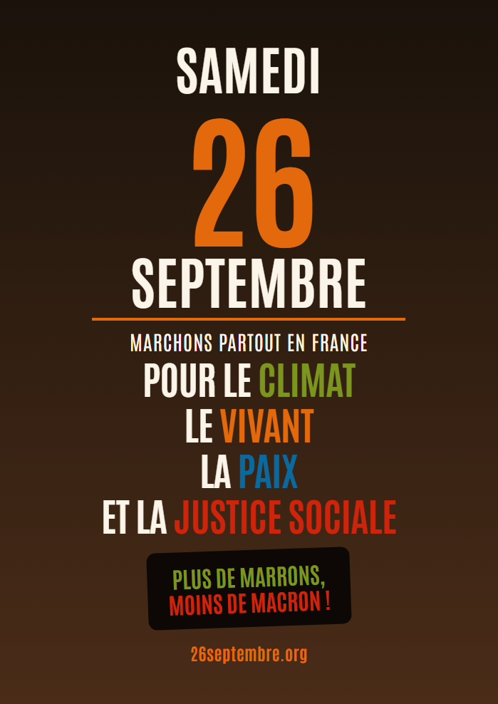 Affiche du 26 septembre — Plus de marrons, moins de Macron !
