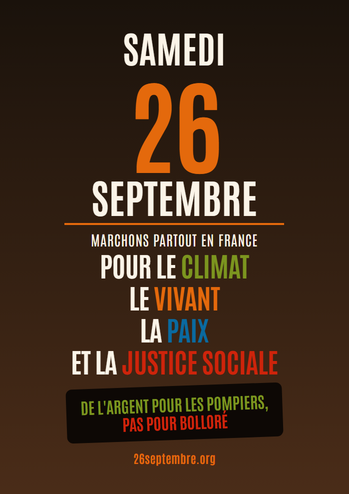 Affiche du 26 septembre — De l'argent pour les pompiers, pas pour Bolloré