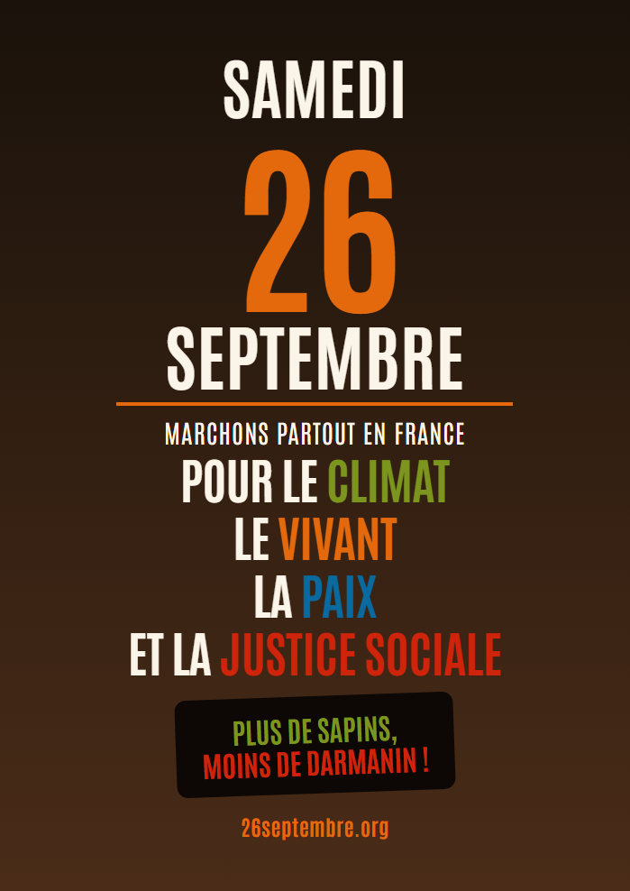 Affiche du 26 septembre — Plus de sapins, moins de Darmanin !
