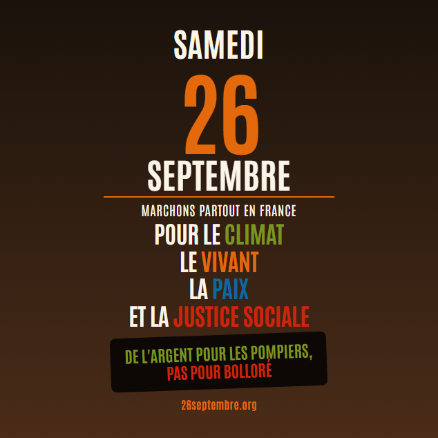 Visuel carré du 26 septembre — De l'argent pour les pompiers, pas pour Bolloré