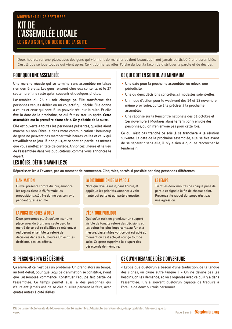Première page du document « Kit de l'assemblée locale »