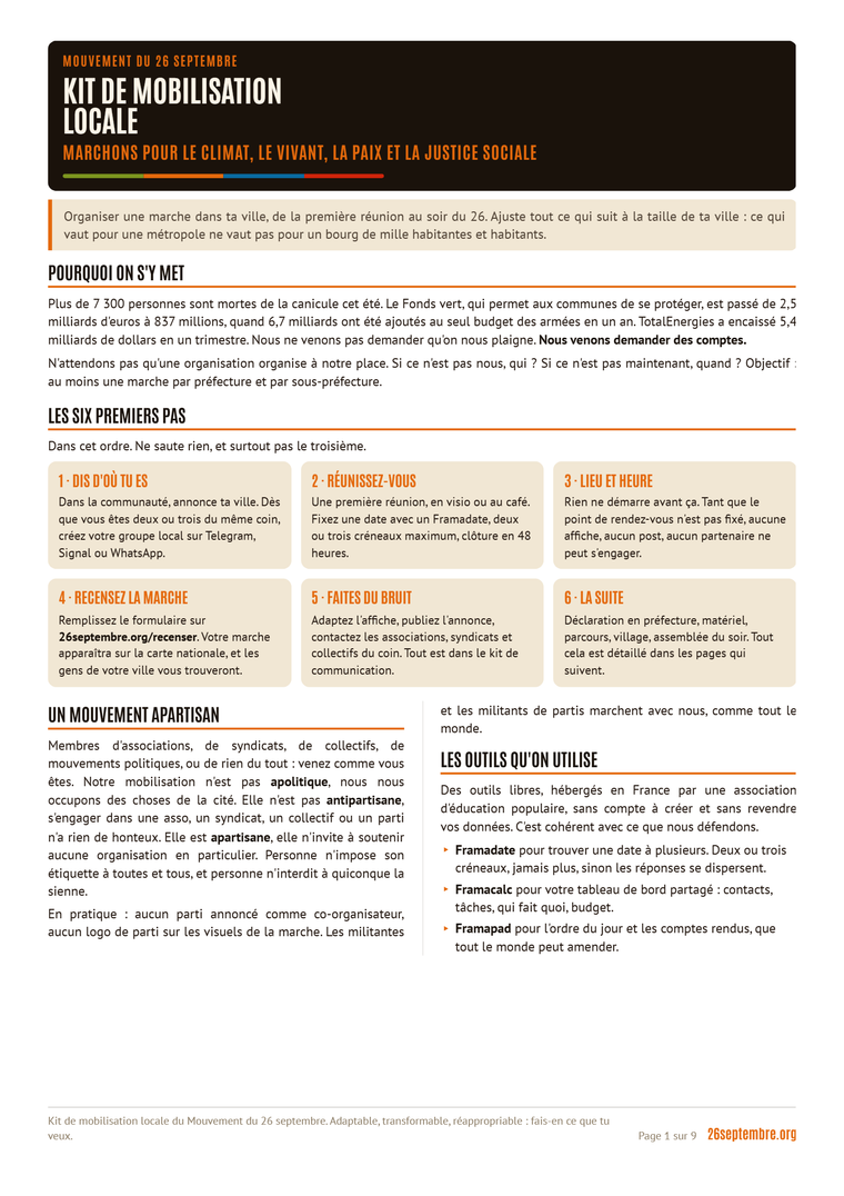 Première page du document « Kit de mobilisation locale »