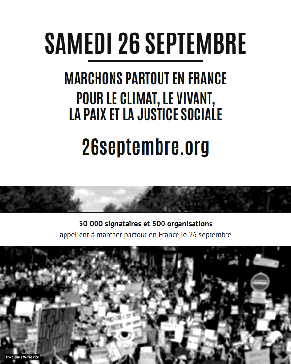 Flyer du 26 septembre, recto — Noir et blanc — économie d'encre