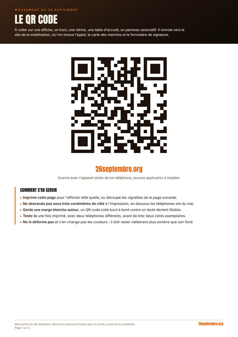 Première page du document « Le QR code » (26 septembre)