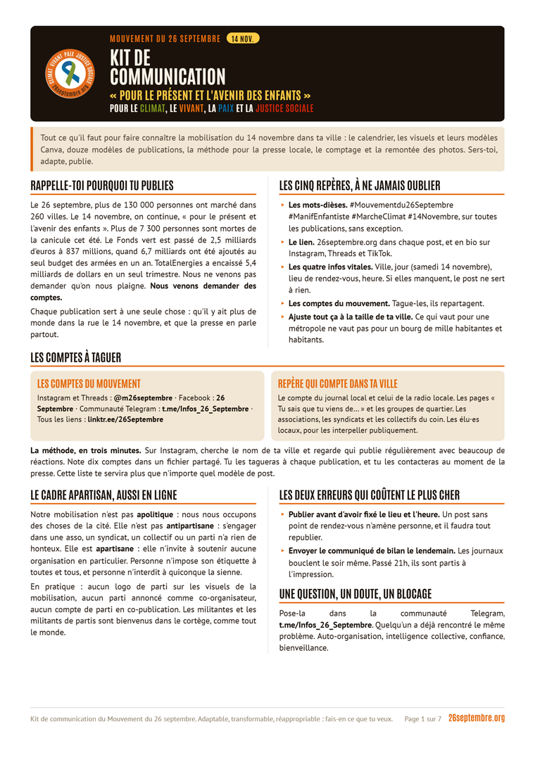 Première page du document « Kit de communication »