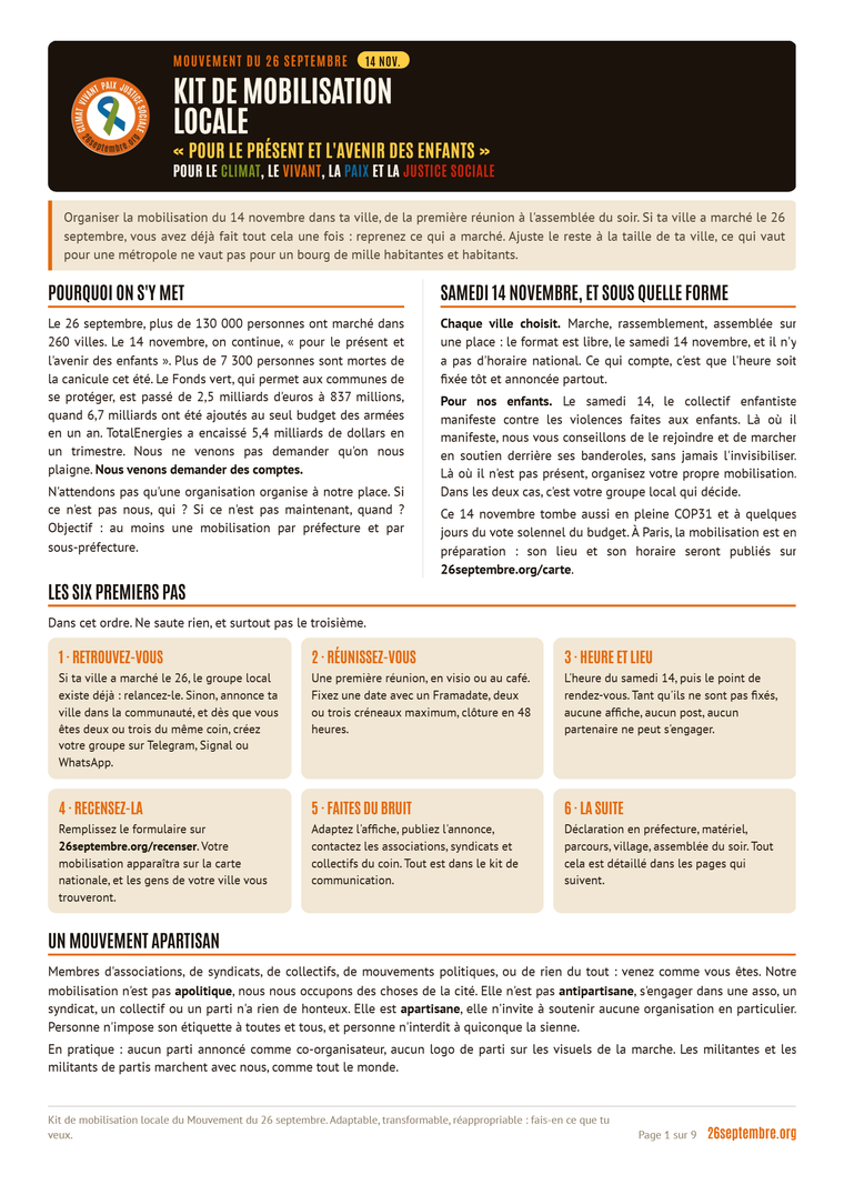 Première page du document « Kit de mobilisation locale »