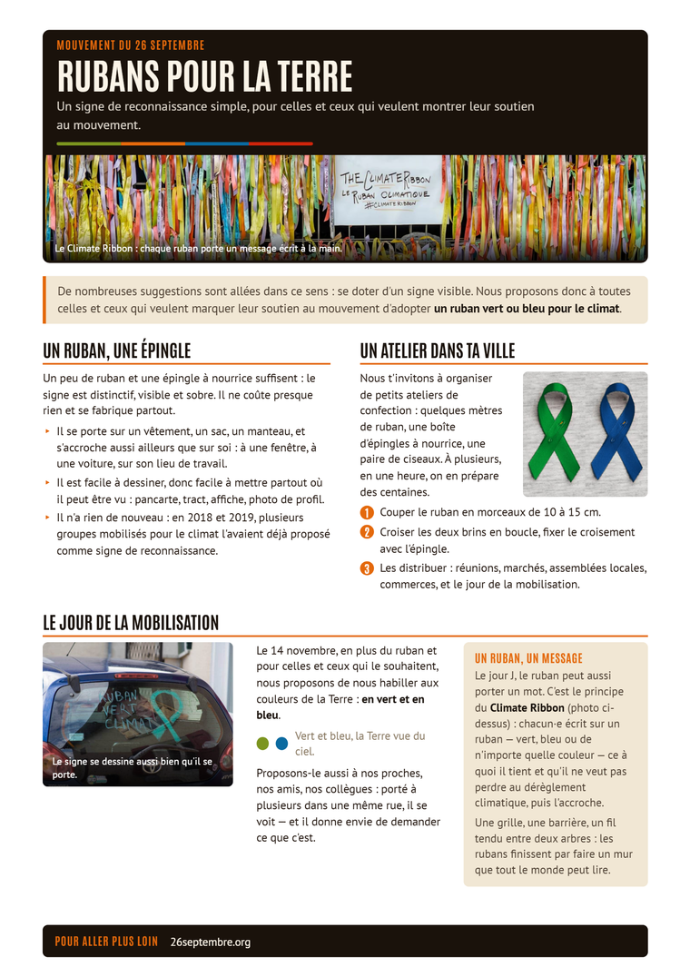 Première page du document « Rubans pour la terre »