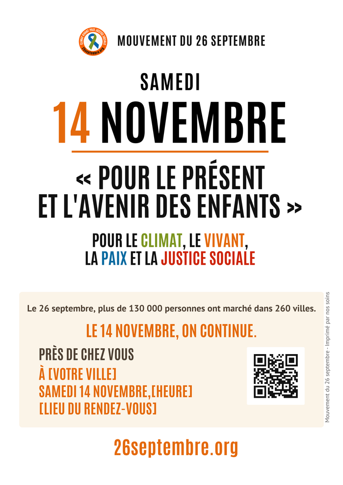 Affiche du 14 novembre à compléter avec votre ville, l'heure et le lieu (Couleur, fond clair)