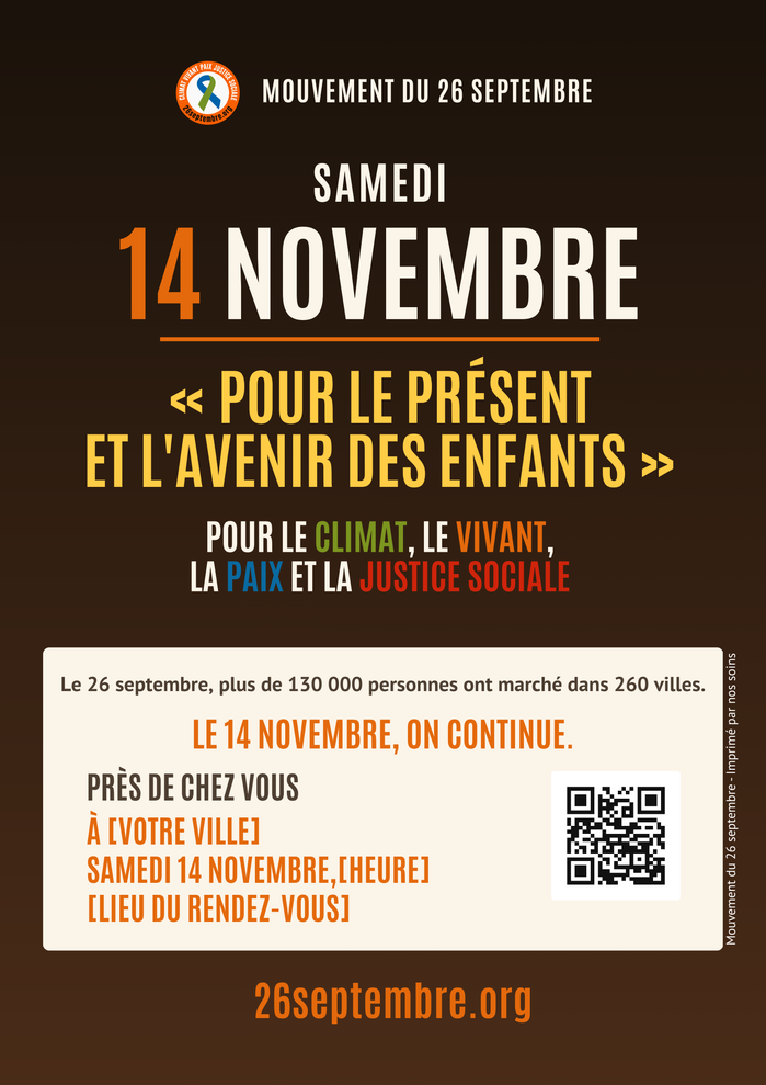 Affiche du 14 novembre à compléter avec votre ville, l'heure et le lieu (Couleur, fond sombre)