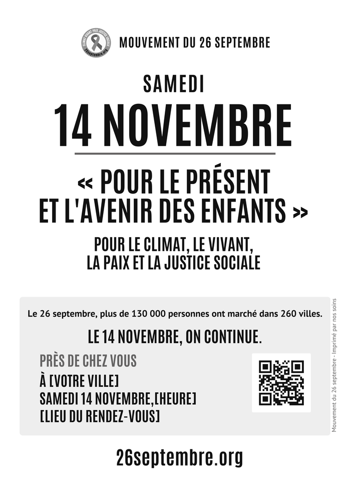 Affiche du 14 novembre à compléter avec votre ville, l'heure et le lieu (Noir et blanc)