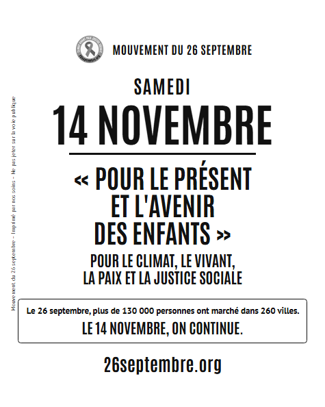 Flyer du 14 novembre, recto (Noir et blanc, économie d'encre)