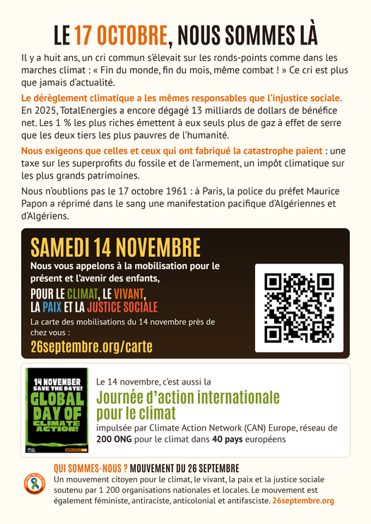 Tract A6, verso (Fin du monde, fin du mois : ensemble pour le présent et l'avenir des enfants)